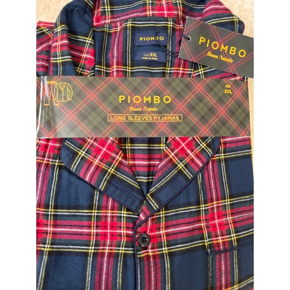 Piombo Plaid Pajama Set Women's XXL Long Sleeve Button Down NWT Red‎ Blue Green